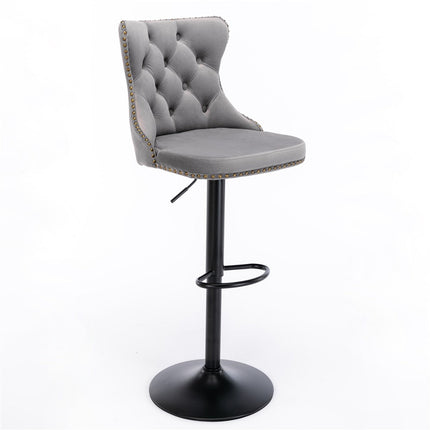 4x Height Adjustable Swivel Bar Stool Velvet Nailhead Barstool with Footrest.