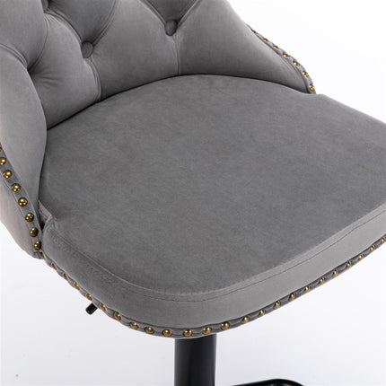 4x Height Adjustable Swivel Bar Stool Velvet Nailhead Barstool with Footrest.