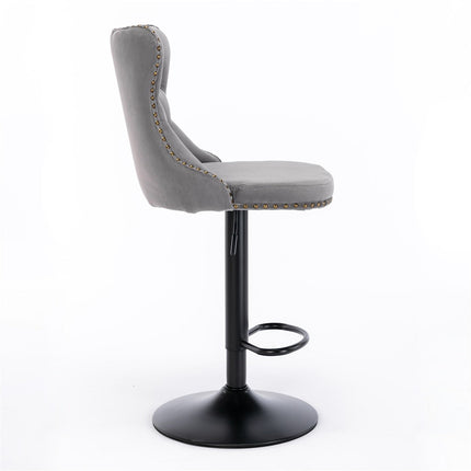 4x Height Adjustable Swivel Bar Stool Velvet Nailhead Barstool with Footrest.