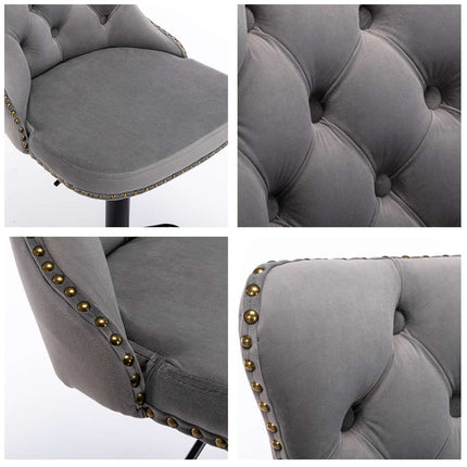4x Height Adjustable Swivel Bar Stool Velvet Nailhead Barstool with Footrest.