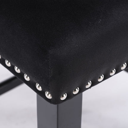 2x Velvet Upholstered Button Tufted Bar Stools with Wood Legs and Studs-Black.