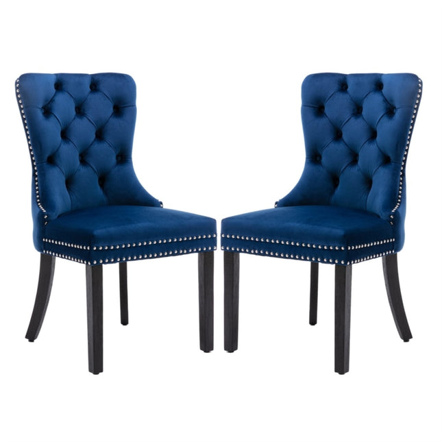 8x Velvet Dining Chairs Upholstered Tufted Kithcen Chair with Solid Wood Legs Stud Trim and Ring-Blue.