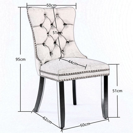 2x Velvet Dining Chairs Upholstered Tufted Kithcen Chair with Solid Wood Legs Stud Trim and Ring-Blue.