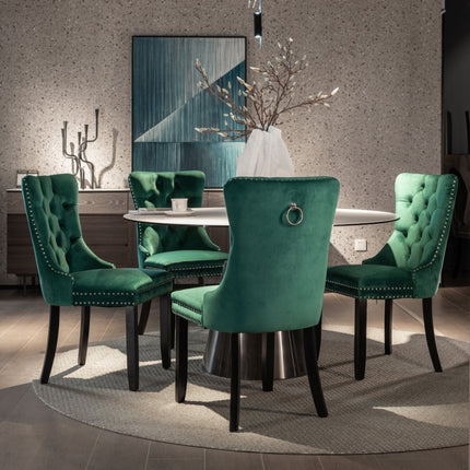 2x Velvet Dining Chairs- Green.
