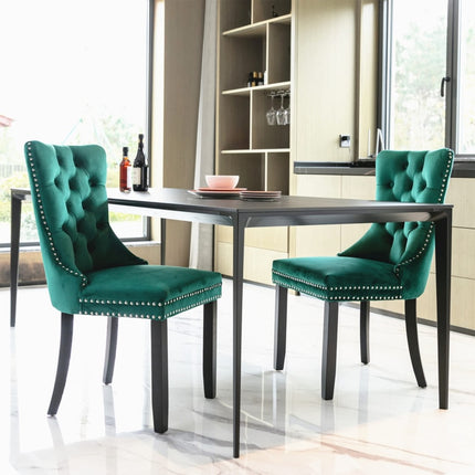 2x Velvet Dining Chairs- Green.