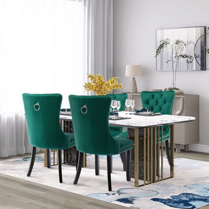 2x Velvet Dining Chairs- Green.