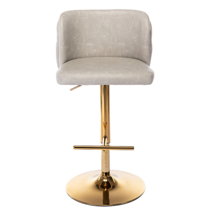 2x Faux Leather Golden Base Swivel Bar Stools- Beige.