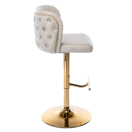 2x Faux Leather Golden Base Swivel Bar Stools- Beige.