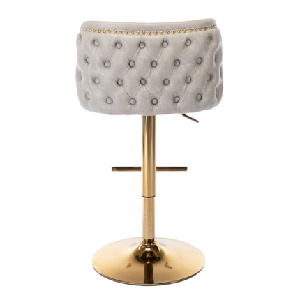 2x Faux Leather Golden Base Swivel Bar Stools- Beige.