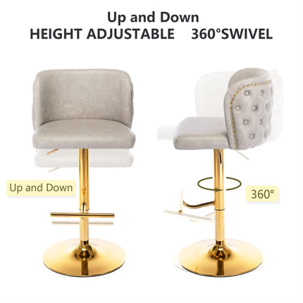 2x Faux Leather Golden Base Swivel Bar Stools- Beige.
