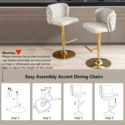 2x Faux Leather Golden Base Swivel Bar Stools- Beige.