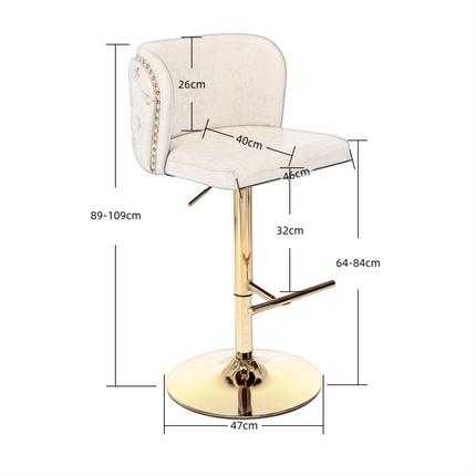 2x Faux Leather Golden Base Swivel Bar Stools- Beige.