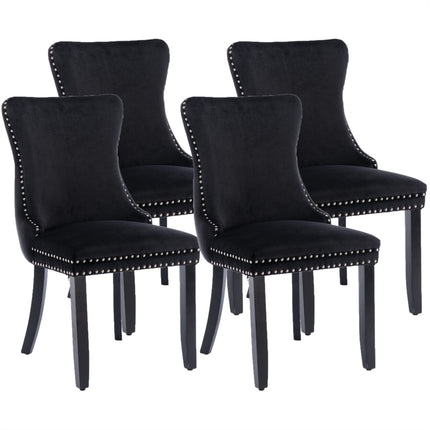 2x Velvet Upholstered Dining Chairs Tufted Wingback Side Chair with Studs Trim Solid Wood Legs for Kitchen.