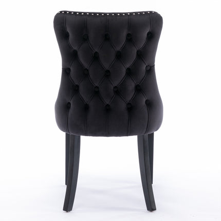 2x Velvet Upholstered Dining Chairs Tufted Wingback Side Chair with Studs Trim Solid Wood Legs for Kitchen.