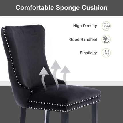 2x Velvet Upholstered Dining Chairs Tufted Wingback Side Chair with Studs Trim Solid Wood Legs for Kitchen.