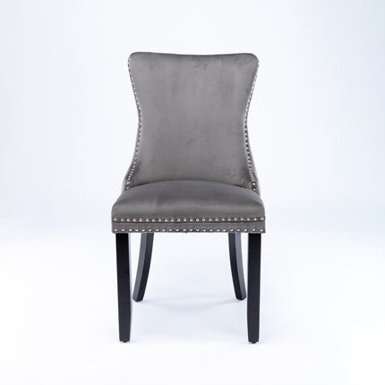 6x Velvet Upholstered Dining Chairs Tufted Wingback Side Chair with Studs Trim Solid Wood Legs for Kitchen.