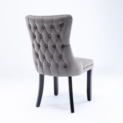 6x Velvet Upholstered Dining Chairs Tufted Wingback Side Chair with Studs Trim Solid Wood Legs for Kitchen.
