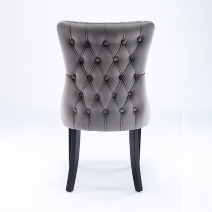 6x Velvet Upholstered Dining Chairs Tufted Wingback Side Chair with Studs Trim Solid Wood Legs for Kitchen.