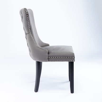 6x Velvet Upholstered Dining Chairs Tufted Wingback Side Chair with Studs Trim Solid Wood Legs for Kitchen.