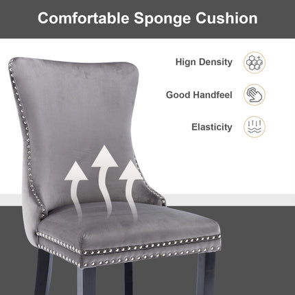 6x Velvet Upholstered Dining Chairs Tufted Wingback Side Chair with Studs Trim Solid Wood Legs for Kitchen.