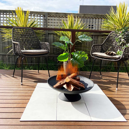 Black Lassen Cast Iron Fire Pit.