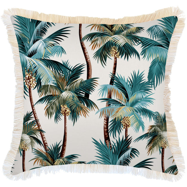 Cushion Cover-Coastal Fringe Natural-Palm Trees Natural-60cm x 60cm.