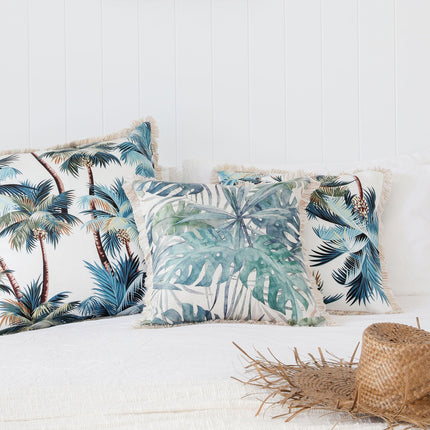Cushion Cover-Coastal Fringe Natural-Palm Trees White-45cm x 45cm.
