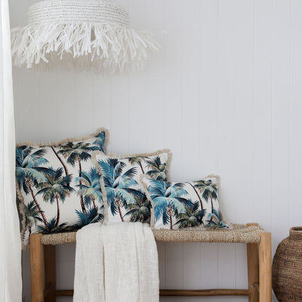Cushion Cover-Coastal Fringe Natural-Palm Trees White-45cm x 45cm.