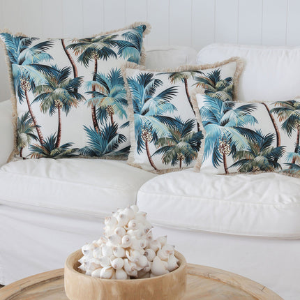Cushion Cover-Coastal Fringe Natural-Palm Trees White-45cm x 45cm.