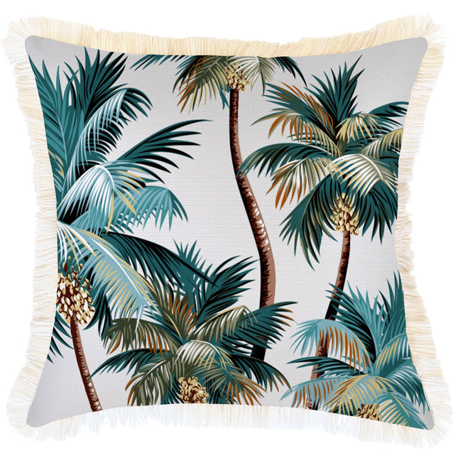 Cushion Cover-Coastal Fringe Natural-Palm Trees White-45cm x 45cm.