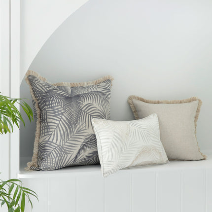 Cushion Cover-Coastal Fringe Natural-Seminyak Smoke-60cm x 60cm.