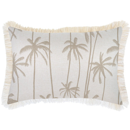 Cushion Cover-Coastal Fringe-Tall-Palms-Beige-35cm x 50cm.