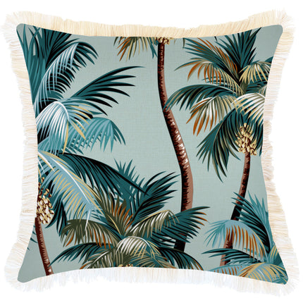 Cushion Cover-Coastal Fringe-Palm Trees Seafoam-45cm x 45cm.