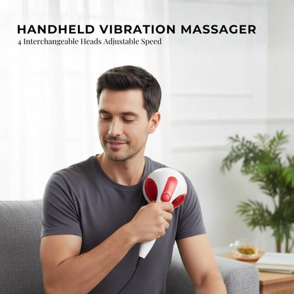 Handheld Vibration Massager Red - 4 Interchangeable Heads Adjustable Speed.