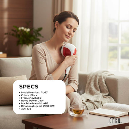 Handheld Vibration Massager Red - 4 Interchangeable Heads Adjustable Speed.