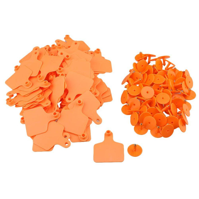 100x Cattle Ear Tags 6x7cm Set - Medium Orange Blank Cow Sheep Livestock Label.