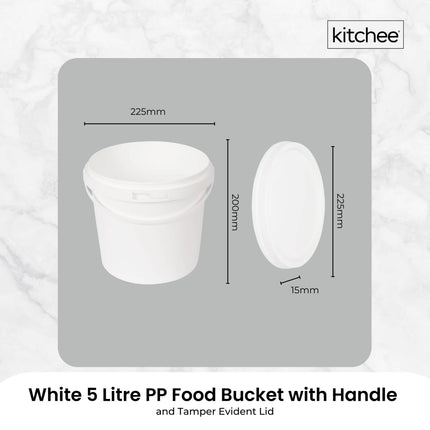 Kitchee Bulk 10x 5L Plastic Buckets + Lids - Empty White With Handle Large Pail.