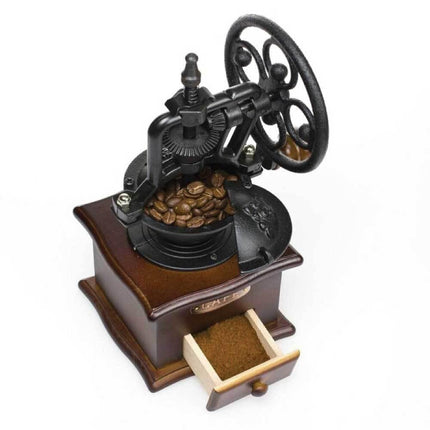 Coffee Bean Grinder - Vintage Retro Manual Wood Hand Wheel Nut Mill.
