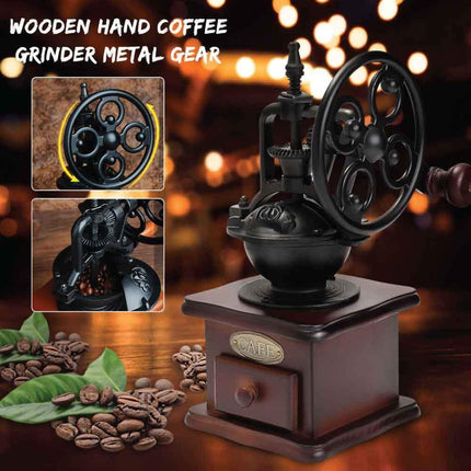 Coffee Bean Grinder - Vintage Retro Manual Wood Hand Wheel Nut Mill.