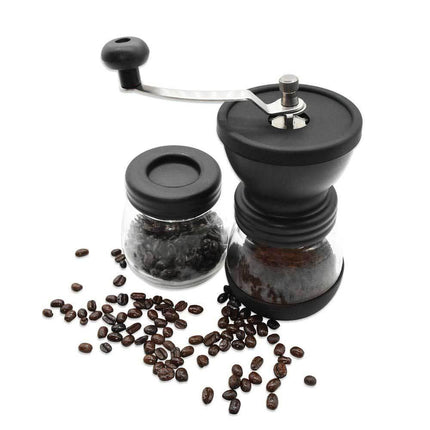 Coffee Bean Grinder - Manual Hand Stainless Ceramic Burr Core Glass Jar Nut Mill.