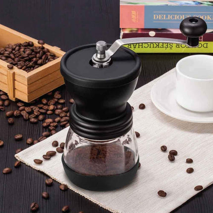 Coffee Bean Grinder - Manual Hand Stainless Ceramic Burr Core Glass Jar Nut Mill.
