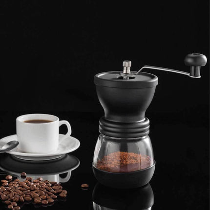 Coffee Bean Grinder - Manual Hand Stainless Ceramic Burr Core Glass Jar Nut Mill.
