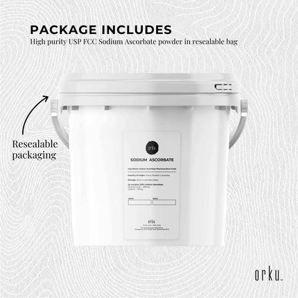 Orku 5Kg Sodium Ascorbate Tub - High Purity Soluble Crystalline Powder.