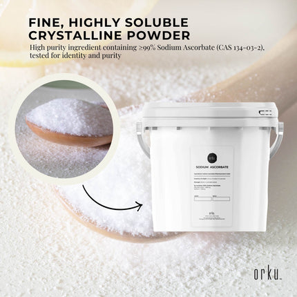 Orku 5Kg Sodium Ascorbate Tub - High Purity Soluble Crystalline Powder.