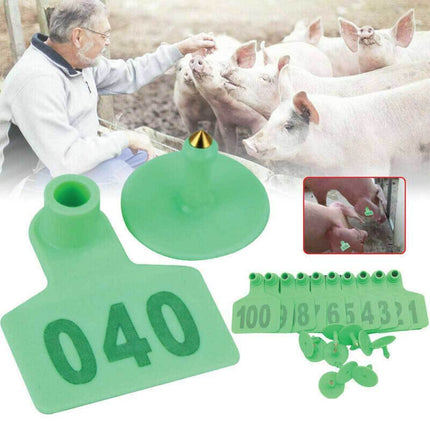 1-100 Cattle Number Ear Tags Set - Green Pig Sheep Goat Livestock Label.