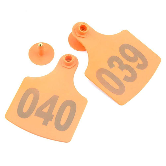 1-100 Cattle Number Ear Tag 6x7cm Set - Medium Orange Cow Sheep Livestock Label.
