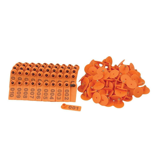1-100 Cattle Number Ear Tag 5x2cm Set - Orange Mini Pig Sheep Livestock Label.