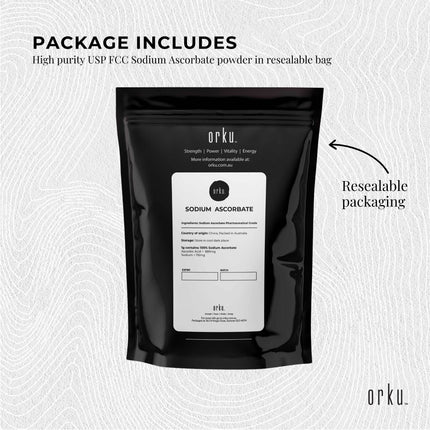 Orku 1Kg Sodium Ascorbate - High Purity Soluble Crystalline Powder Ingredient.