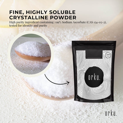 Orku 1Kg Sodium Ascorbate - High Purity Soluble Crystalline Powder Ingredient.