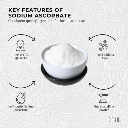 Orku 1Kg Sodium Ascorbate - High Purity Soluble Crystalline Powder Ingredient.